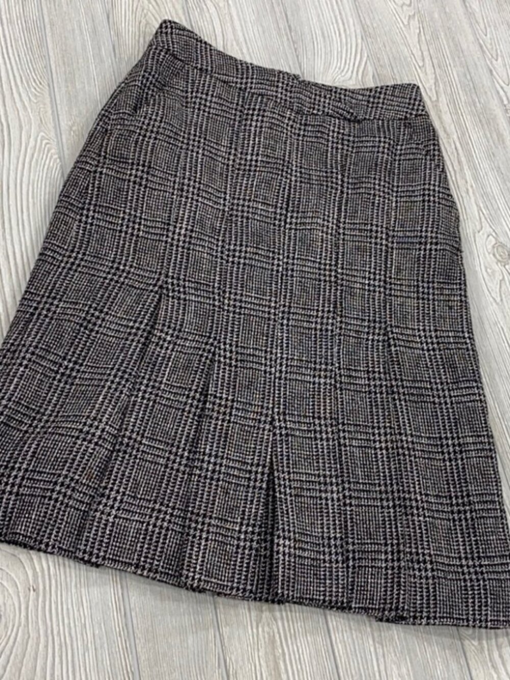 Vintage Dior Black and White Plaid Wool Midi Skirt